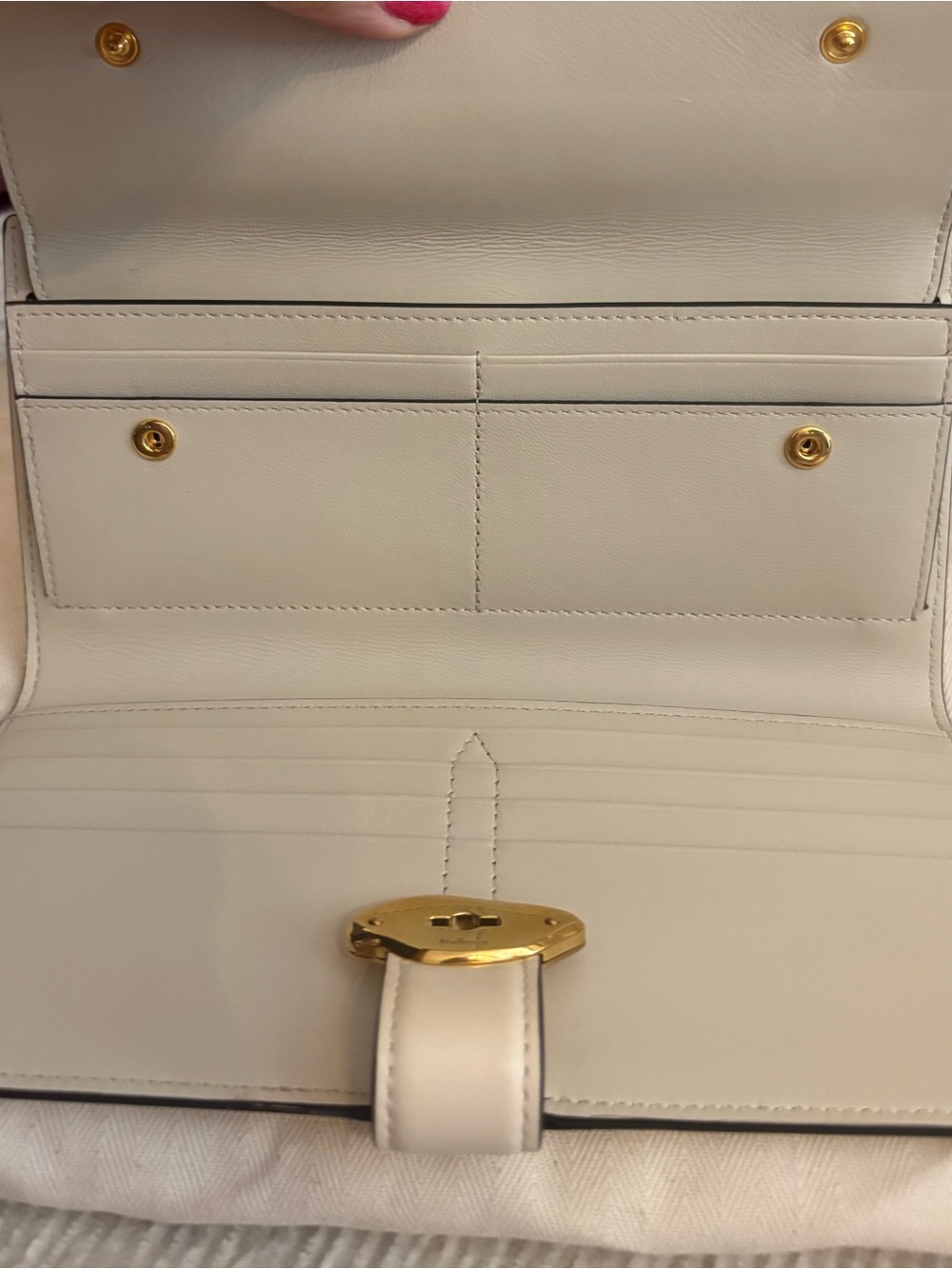 Mulberry Lana Long Bifold Wallet Chalk Leather Gold Foundry Lock - Picture 4 of 10
